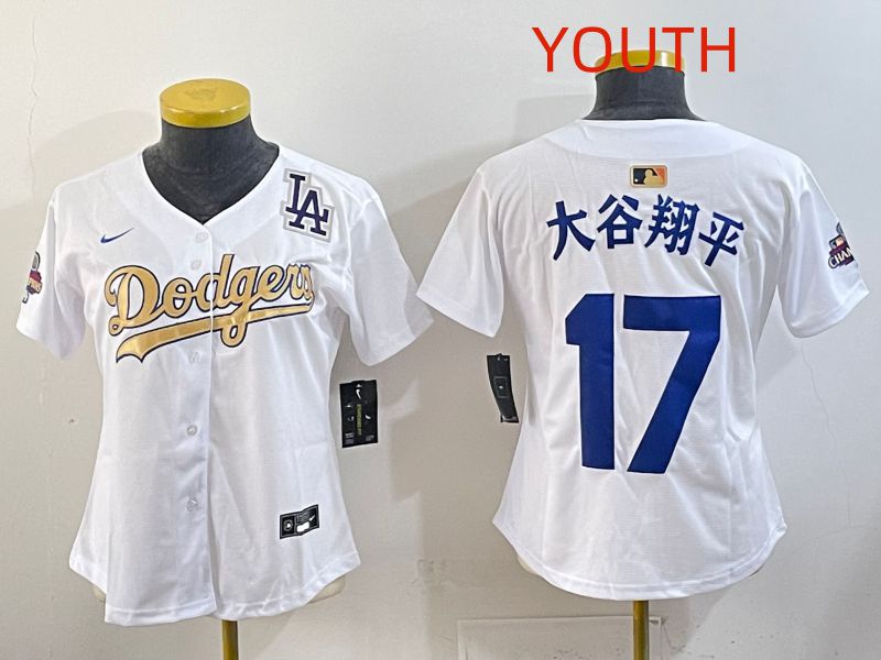 Youth Los Angeles Dodgers #17 Ohtani White Champion edition Nike MLB Jersey style 005